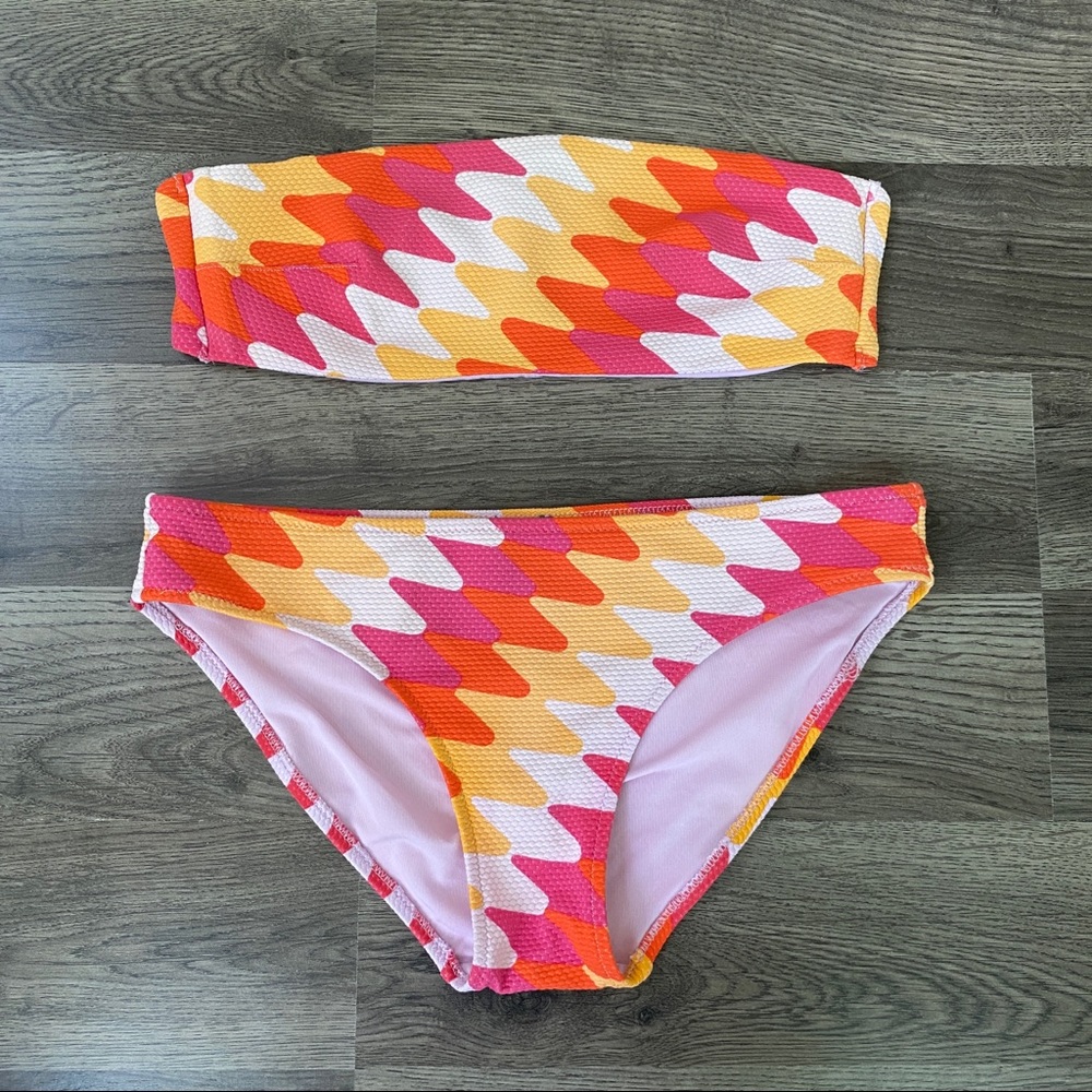 Aerie Strapless Pink Orange Bikini Size S